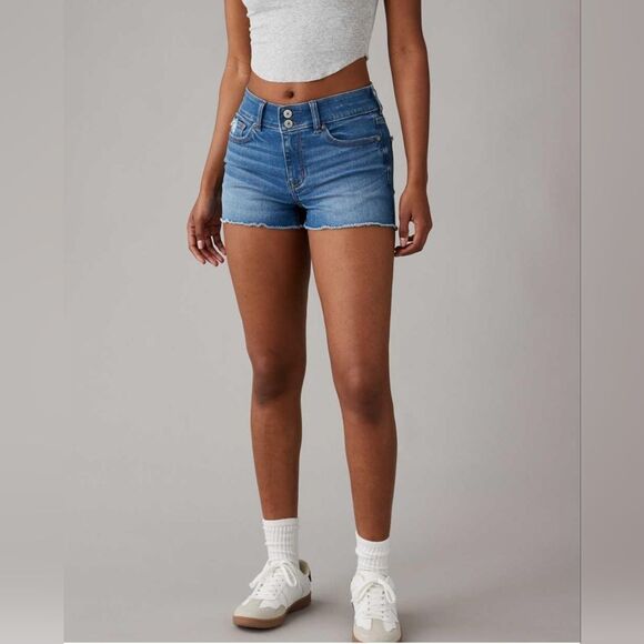 AE Next Level Stretch High-Waisted Denim Short Short Size 00 in Classic DenimNWT - Picture 1 of 9